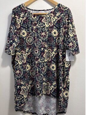 Lularoe Irma Hi-Lo Knit Tunic Top Womens L Floral Flowy Stretch Buttery Soft New